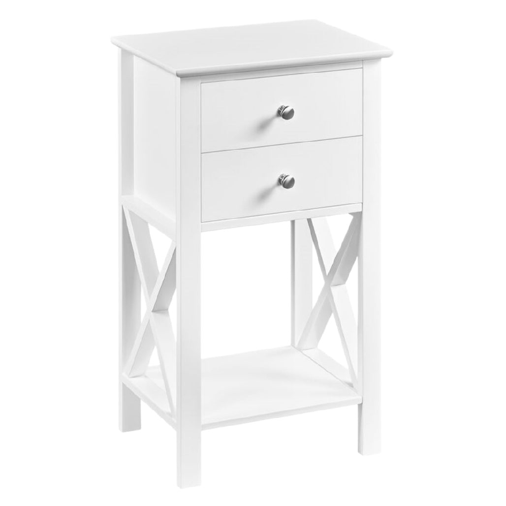 Nachttisch mit 2 Schubladen und offener Ablage, weißes Design, modern und funktional