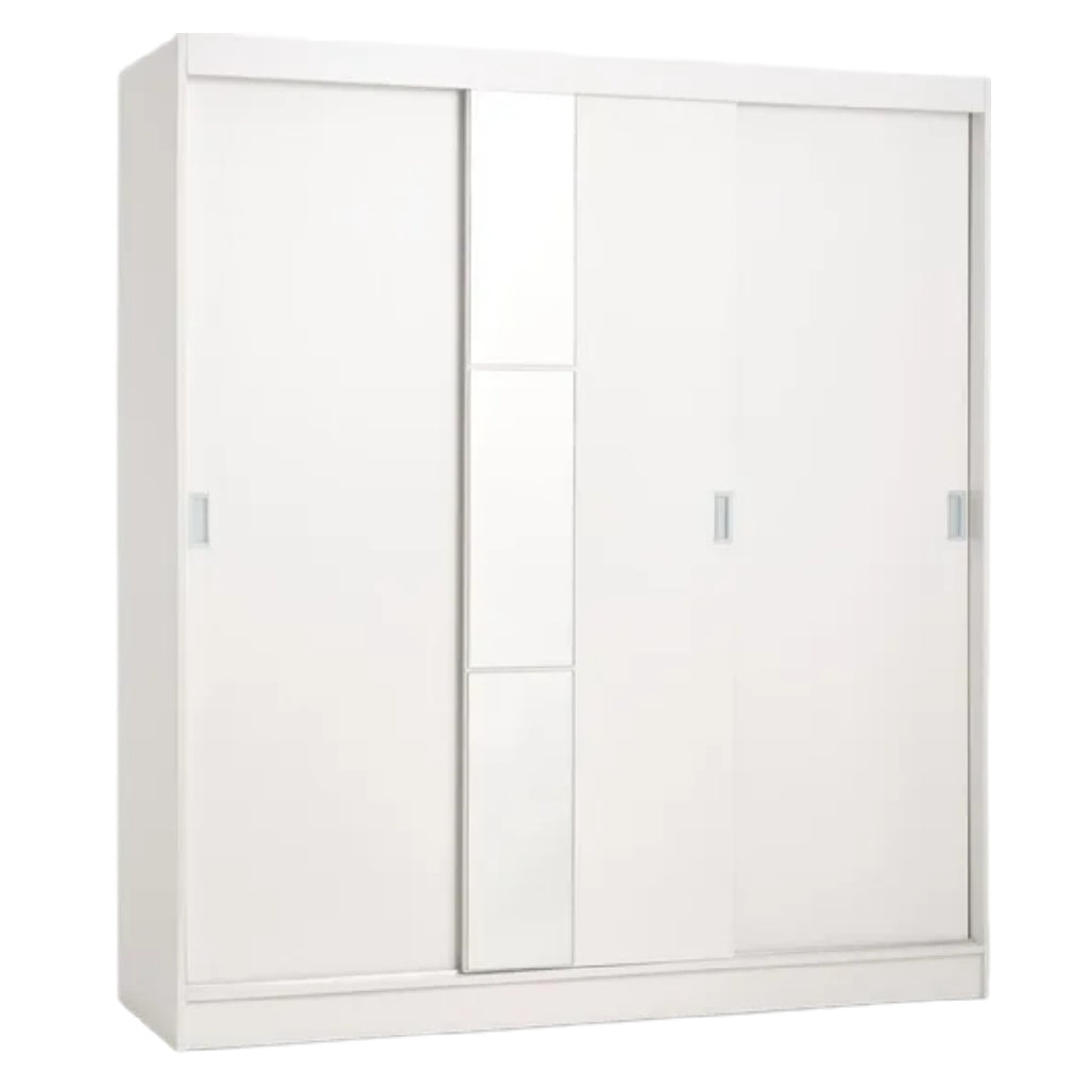 Schlichter weißer Kleiderschrank mit Schiebetüren und modernen Akzenten